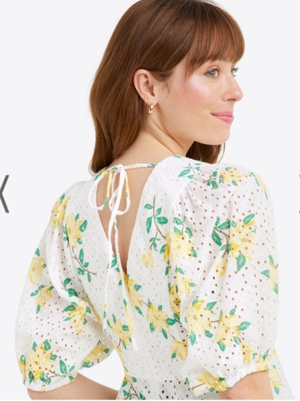 Draper James Terri Tie Back Top in Magnolia Eyelet, Floral Print, Women's 10 - Picture 6 of 10